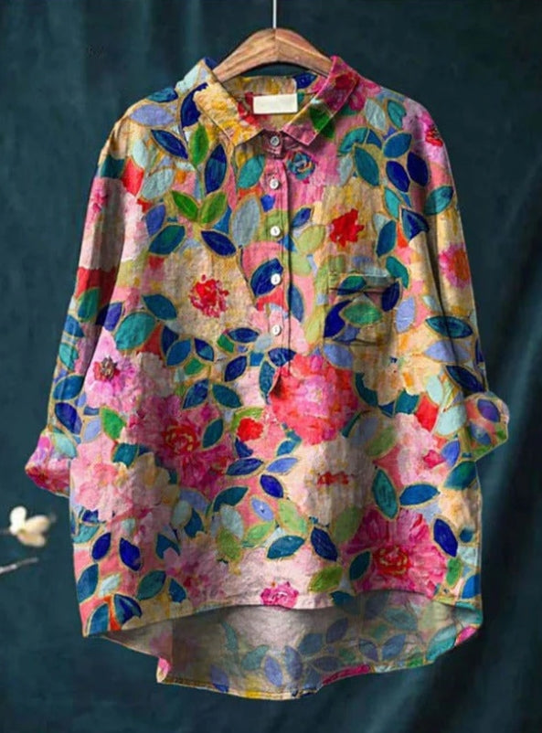 Levoire | Blouse Artistiquement Imprimée Avec Boutonnage Pour Femmes Fleurs 14