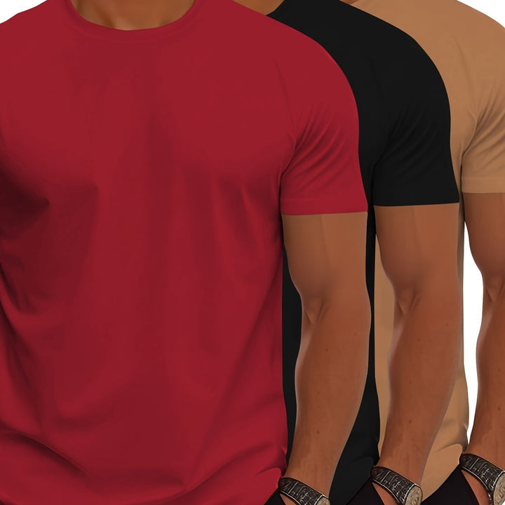 Levoire | Pack De 3 T-Shirts Pour Hommes À Manches Courtes, Couleurs Unies Estivales