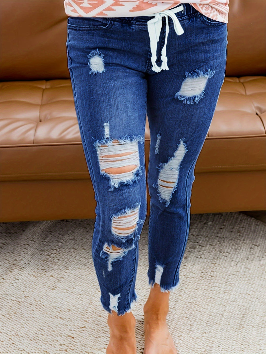 Levoire | Jean Femme Détendu Déchiré Avec Cordon Et Stretch