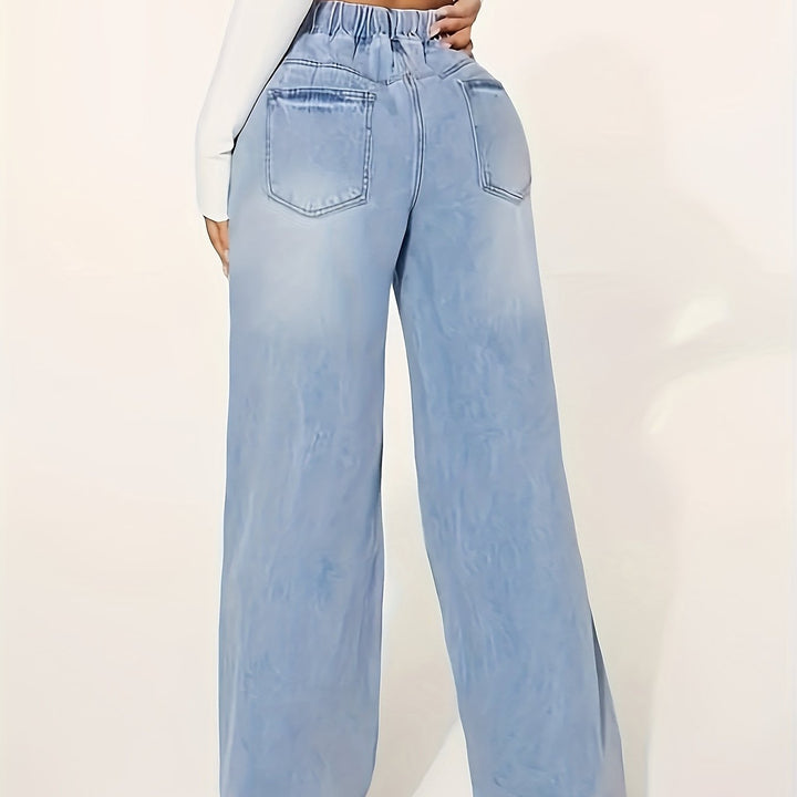 Levoire | Unisoleil Pantalons En Jean Bleus Lavés Décontractés Avec Taille Élastique