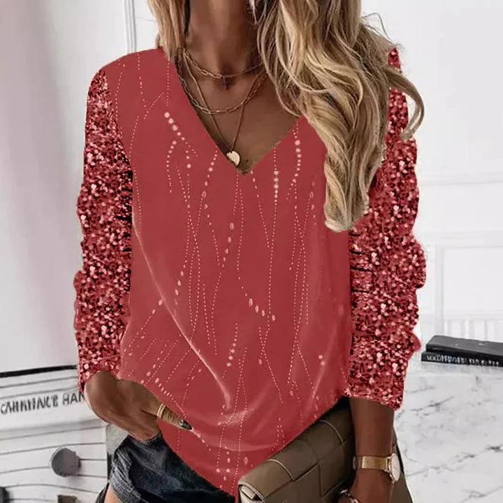 Levoire | Chemise Élégante Avec Décolleté En V Et Manches Scintillantes Rot