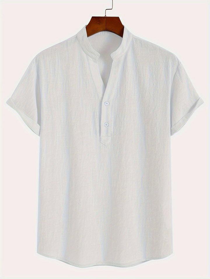 Levoire | T-Shirt Henley À Manches Courtes Unies Avec Col En V Profond