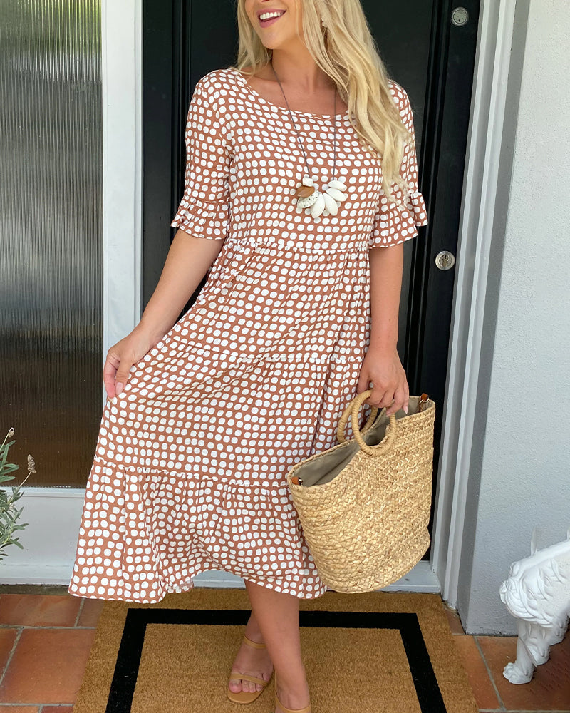Levoire | Robe Midi Avec Col Rond Et Motif À Pois