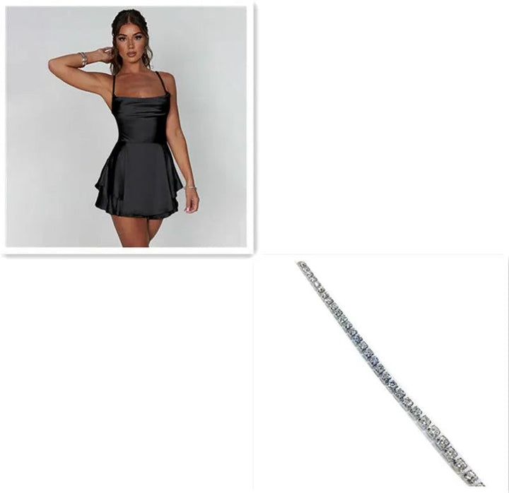 Levoire | Robe trapèze courte élégante en satin avec ruban sans dos