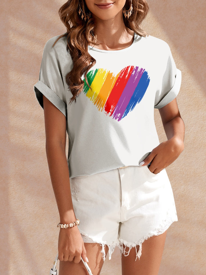 Levoire | FAM-FAM Cœur Col rond Manches courtes T-shirt Blanc