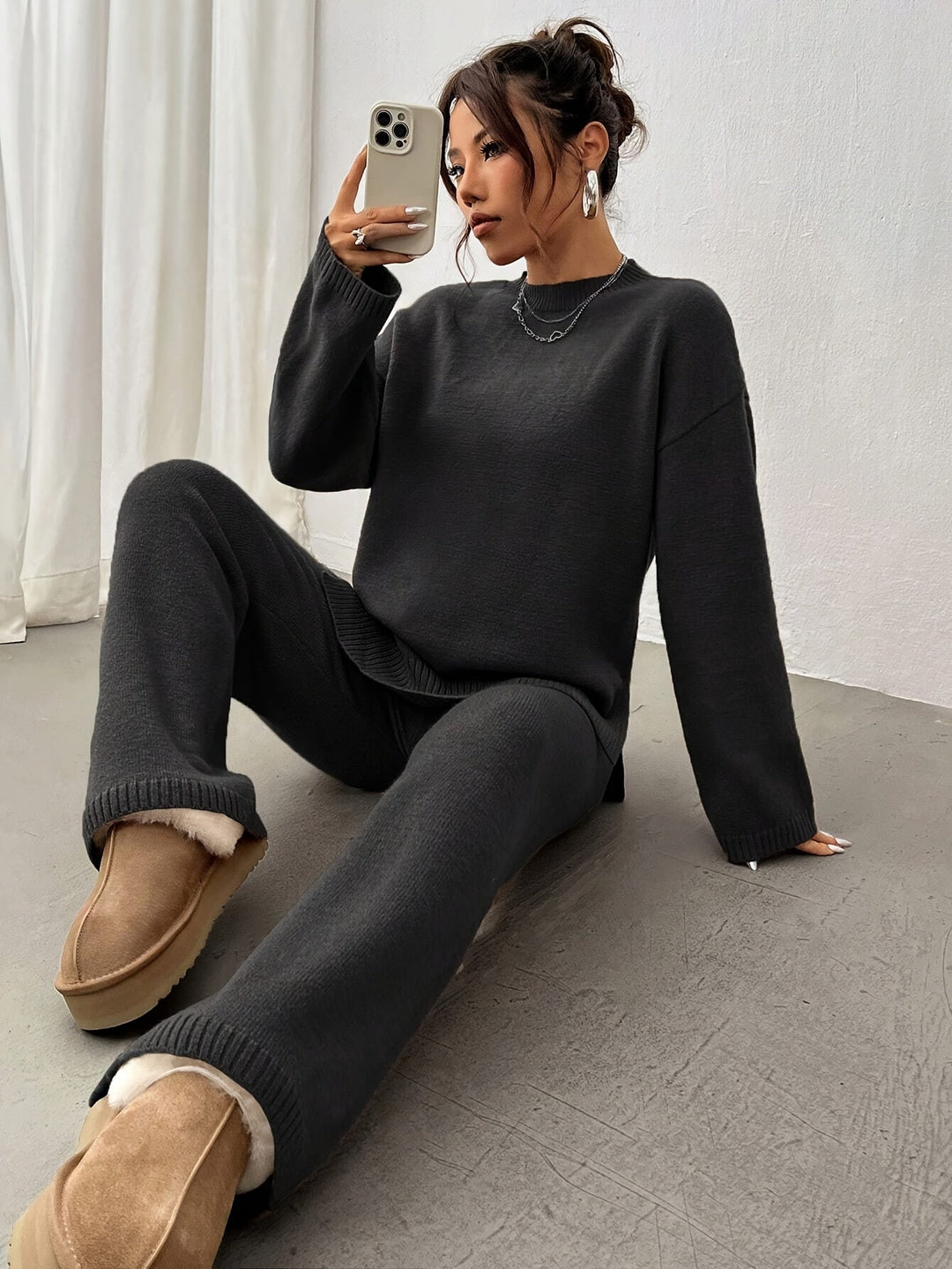 Levoire | Pull En Tricot Côtelé Décontracté Et Ensemble De Pantalons