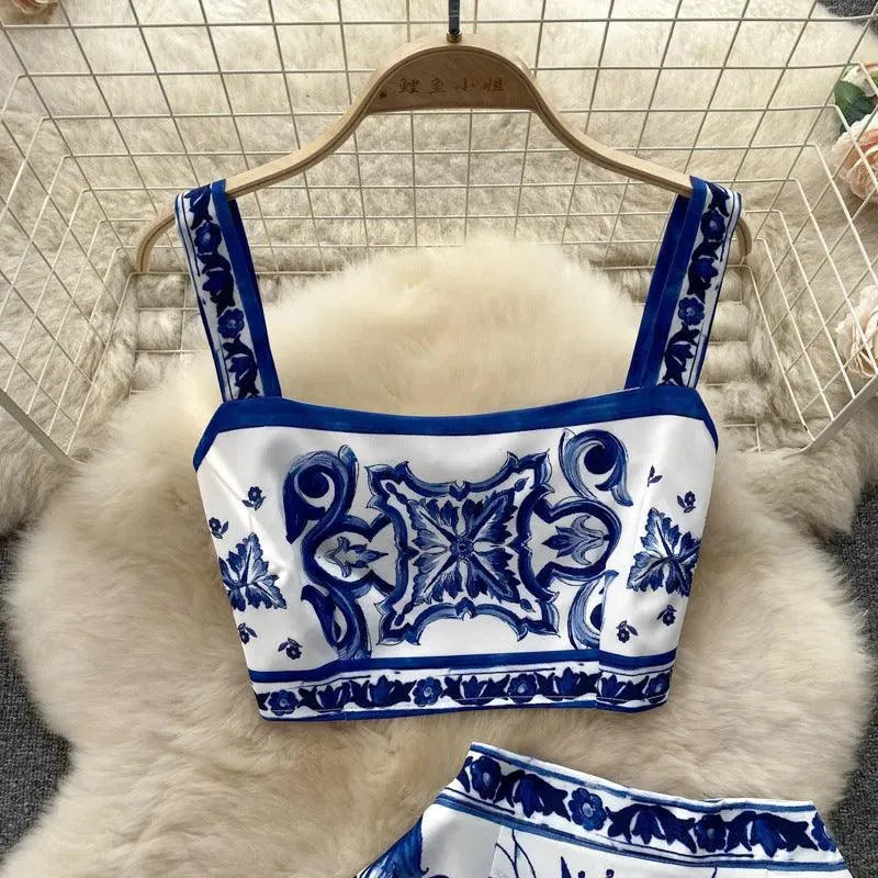 Levoire | Robe en porcelaine bleue et blanche à imprimé