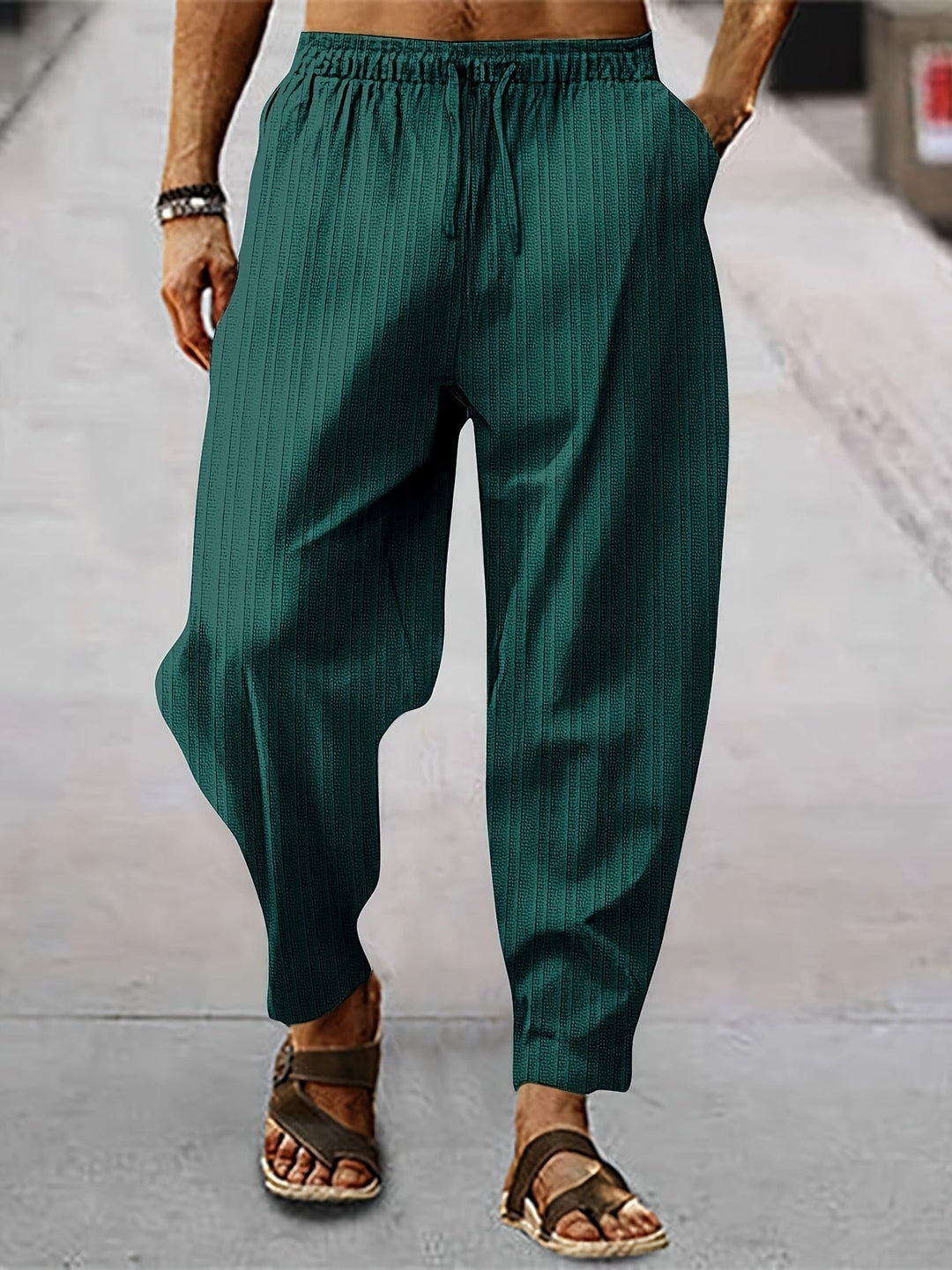 Levoire | Pantalons D'Été Décontractés Rayés Pour Hommes Vert foncé