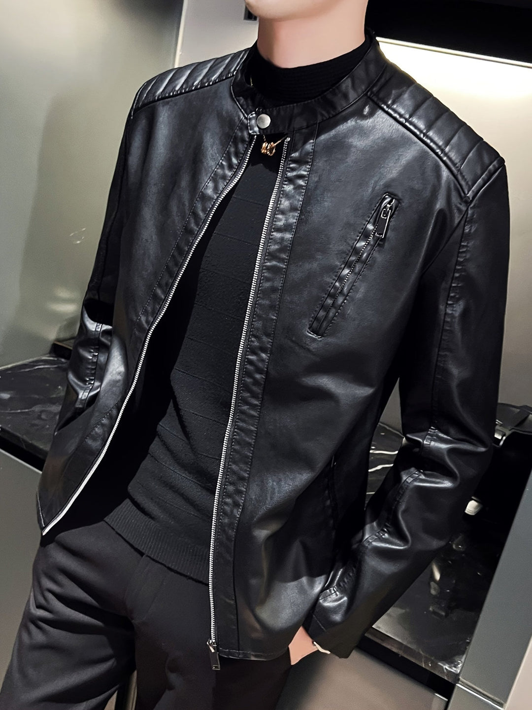 Levoire | Veste De Moto En Cuir Pu Pour Hommes Élégante Avec Poches