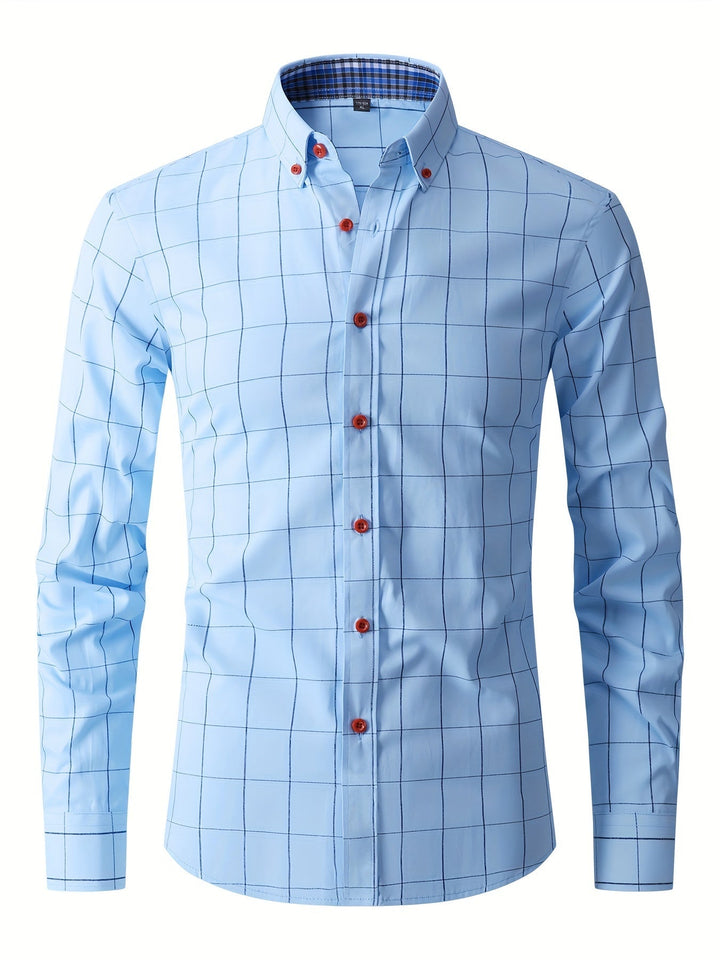 Levoire | Chemise D'Affaires À Carreaux À Manches Longues Bleu clair