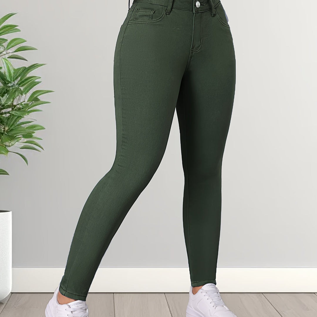 Levoire | Pantalons Skinny Stretch Olive Chic Taille Haute