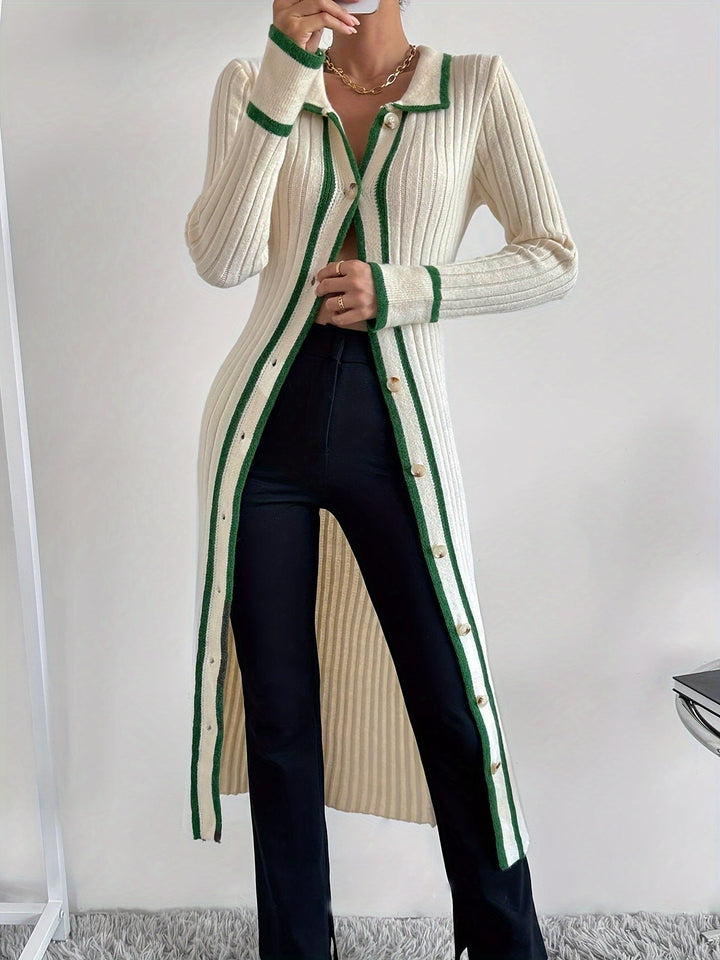 Levoire | Décoration Contrastante Et Patte De Boutonnage À L'Avant, Robe Élégante Et Étroite Avec Col Long Pour Le Printemps Et L'Automne, Vêtements Pour Femmes