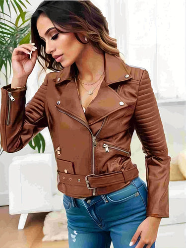 Levoire | Veste De Moto En Cuir Durable Avec Fermeture Éclair Et Manches Longues