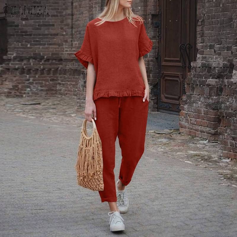 Levoire | Ensemble En Lin Avec Volants Rot