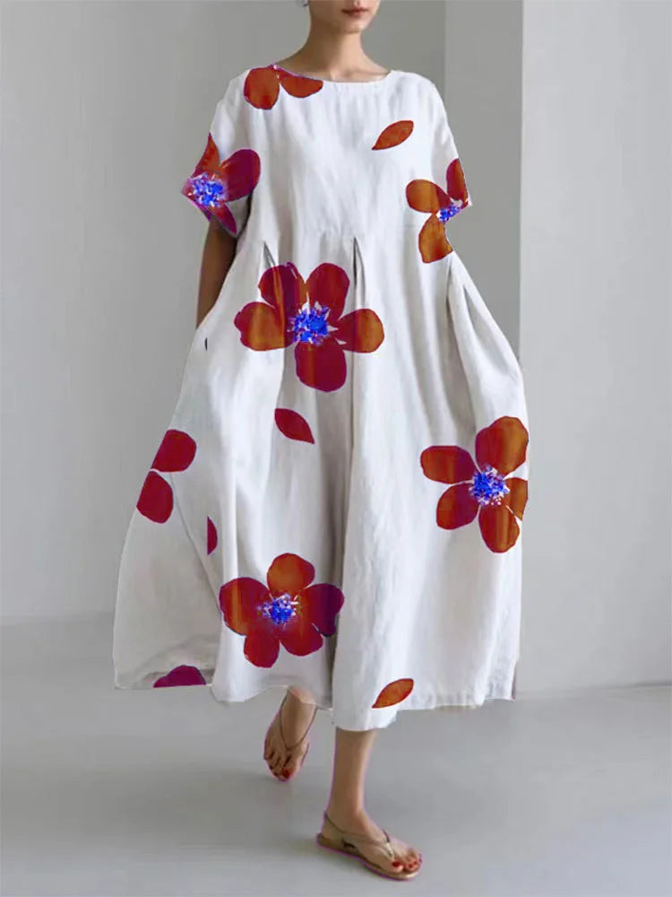 Levoire | Robe À Fleurs Délicieuse Et Décontractée Avec Encolure Ronde Pour Femmes Au Printemps Et En Été Rot