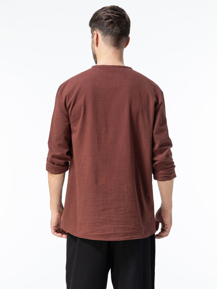 Levoire | T-Shirt Henley À Manches Longues En Mélange Coton-Lin Printemps/Automne