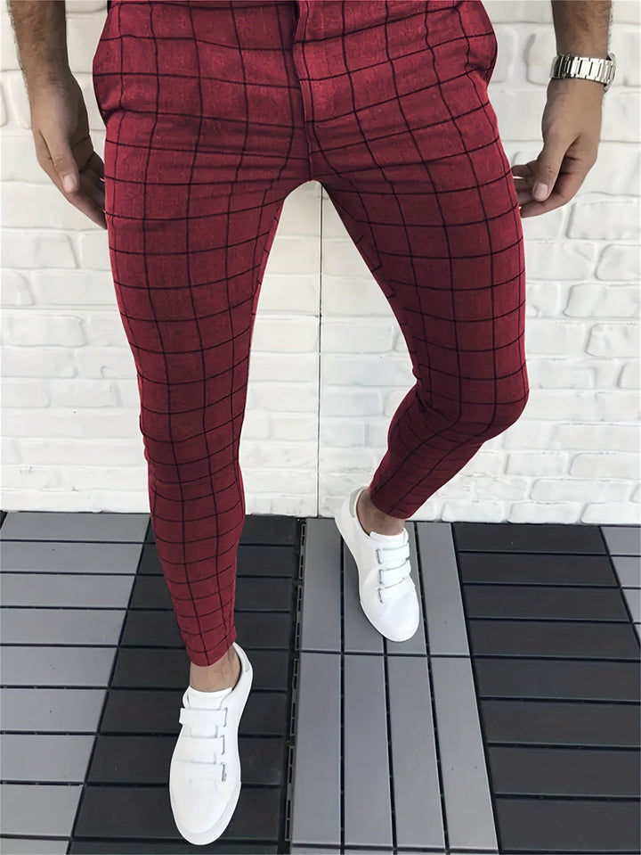 Levoire | Élégant Pantalon À Carreaux Pour Hommes Bordeaux rouge