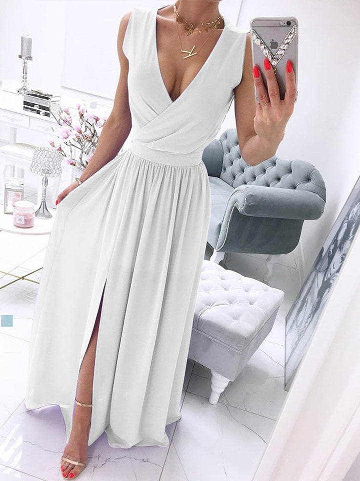 Levoire | Robe de plage sans manches à col en V profond pour femme Chiffon blanc