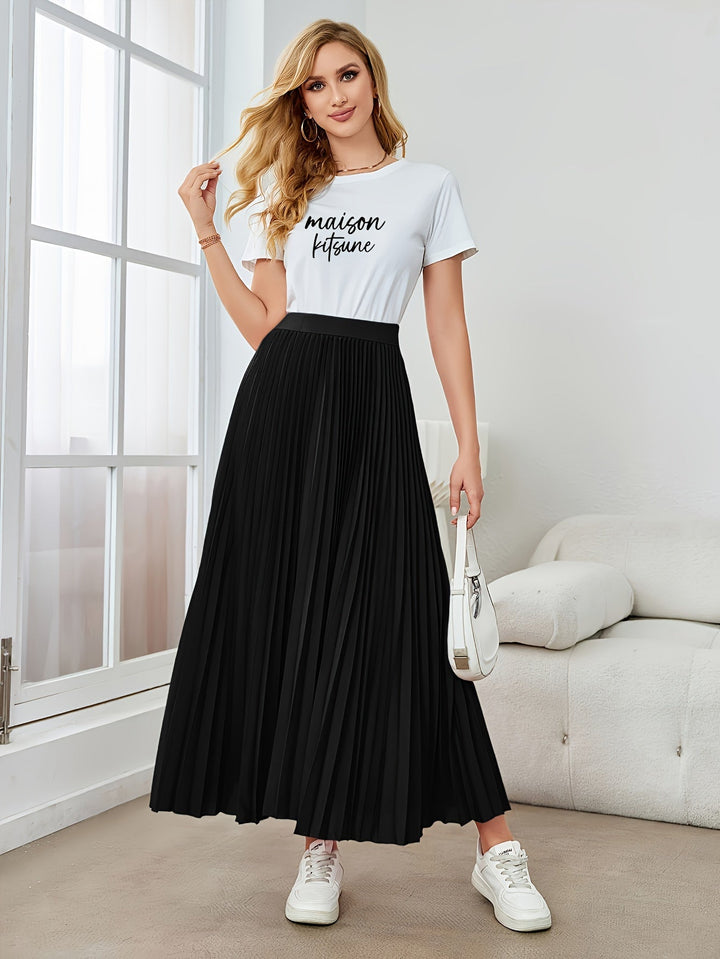 Levoire | Jupe Mi-Longue À Volant Monochrome Avec Taille Élastique Noir