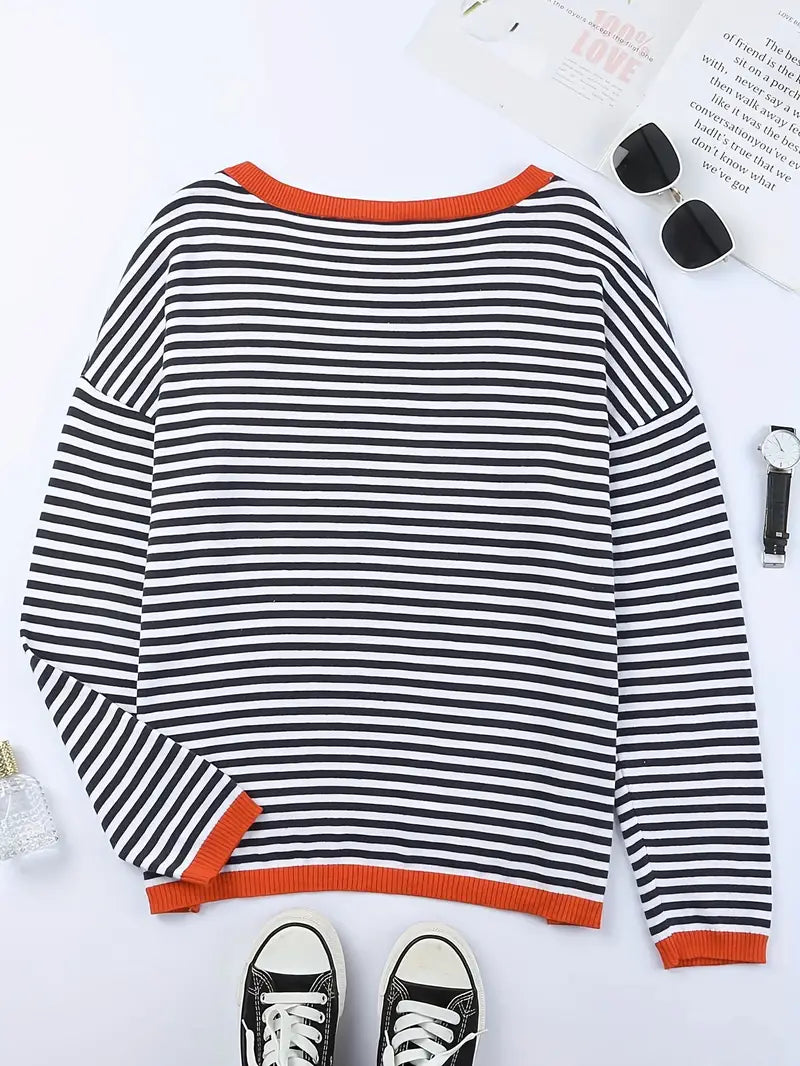 Levoire | Magnifiquement Tricoté Pull En Laine Rayé orange