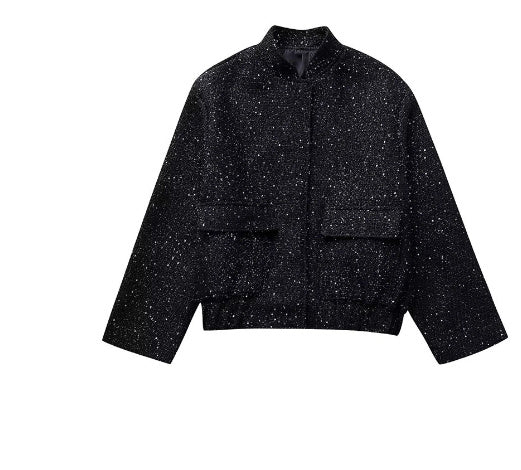 Levoire | Veste Courte Avec Poches Et Volants Pour Femmes Noir
