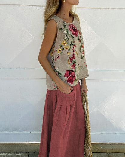 Levoire | Haut À Fleurs Et Ensemble De Jupe Maxi Rot