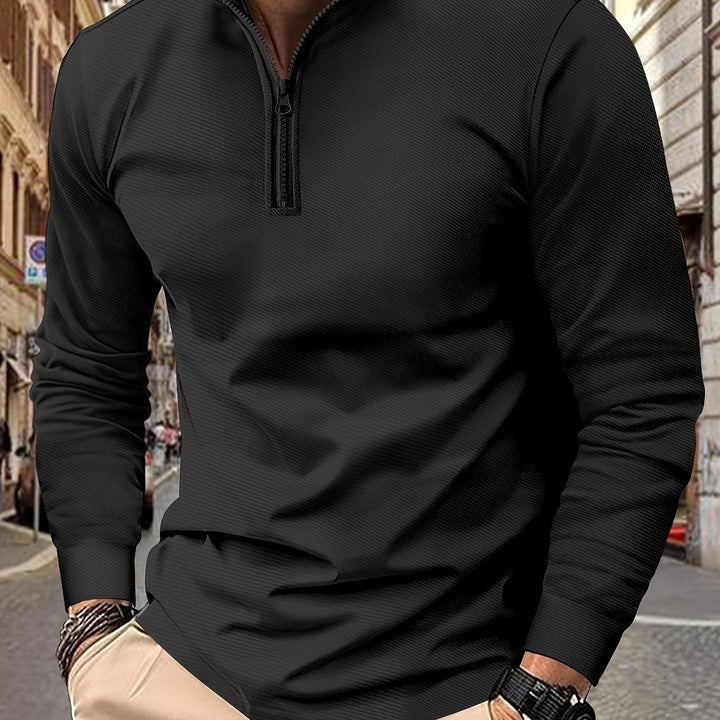 Levoire | T-Shirt Uni Pour Homme À Manches Longues Et Col Zippé Noir