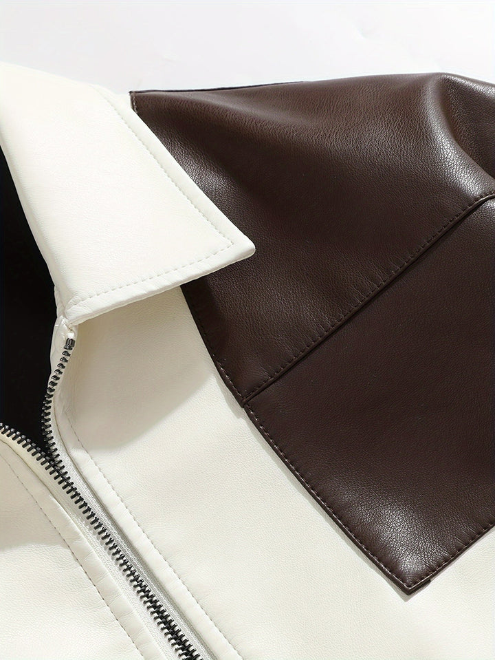 Levoire | Veste Pour Hommes En Cuir Pu De Couleur Contrastée