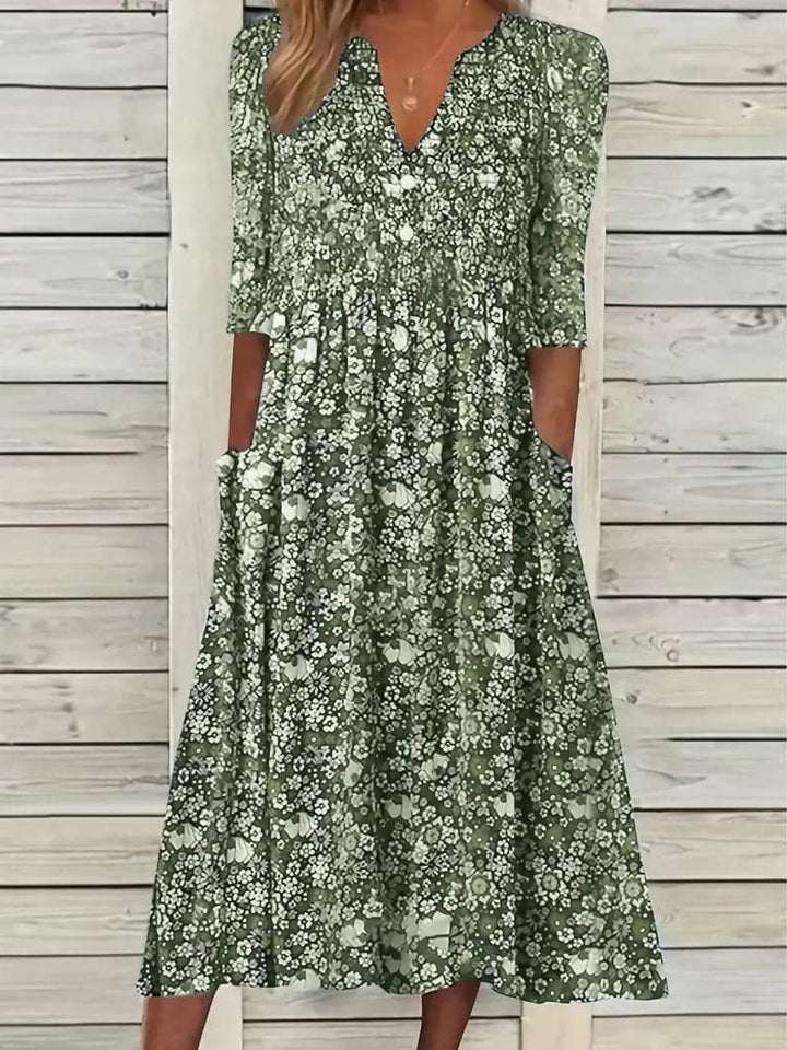 Levoire | Robe D'été Fleurie Pour Femme - Midi Vert océan