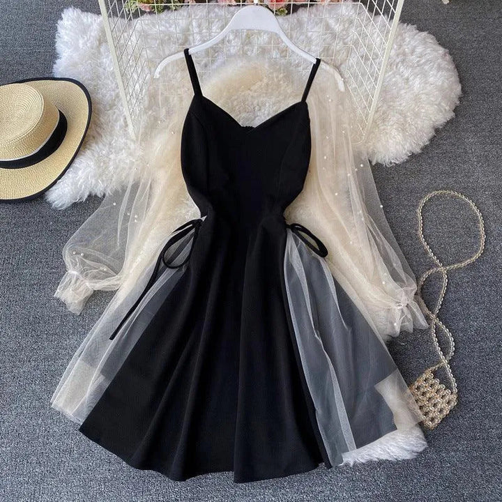 Levoire | Robe en forme A avec des bretelles bouffantes et un décolleté en V Noir Une taille