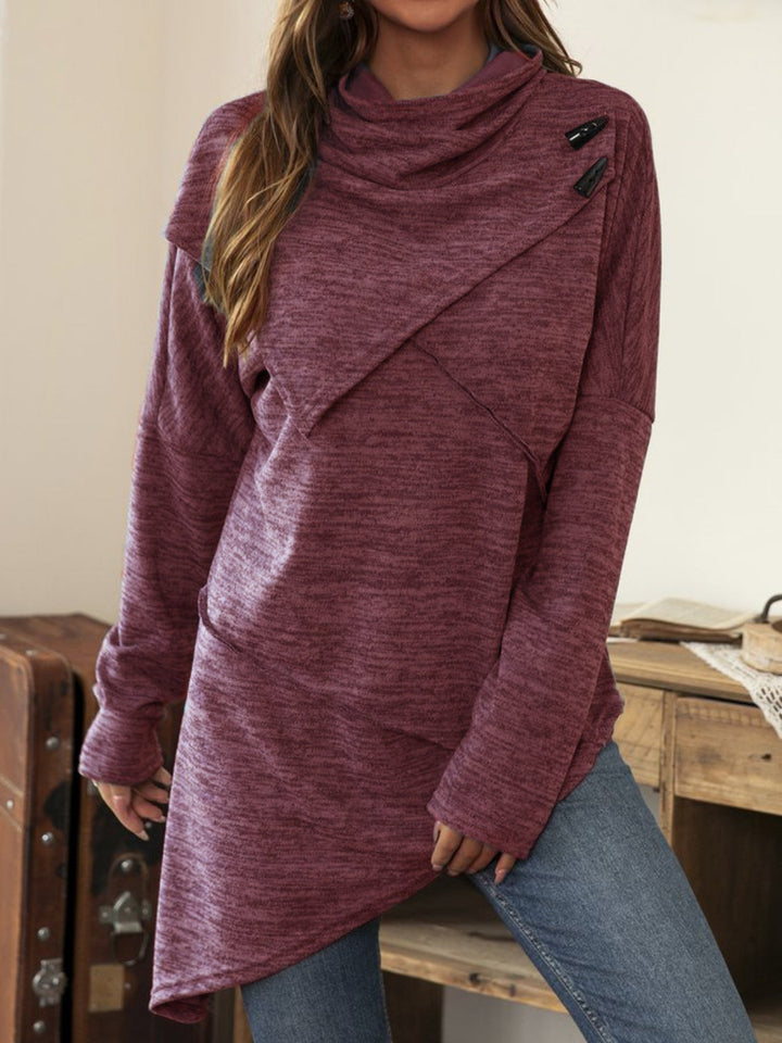 Levoire | Couture asymétrique à capuche col T-shirt à manches longues Violet foncé