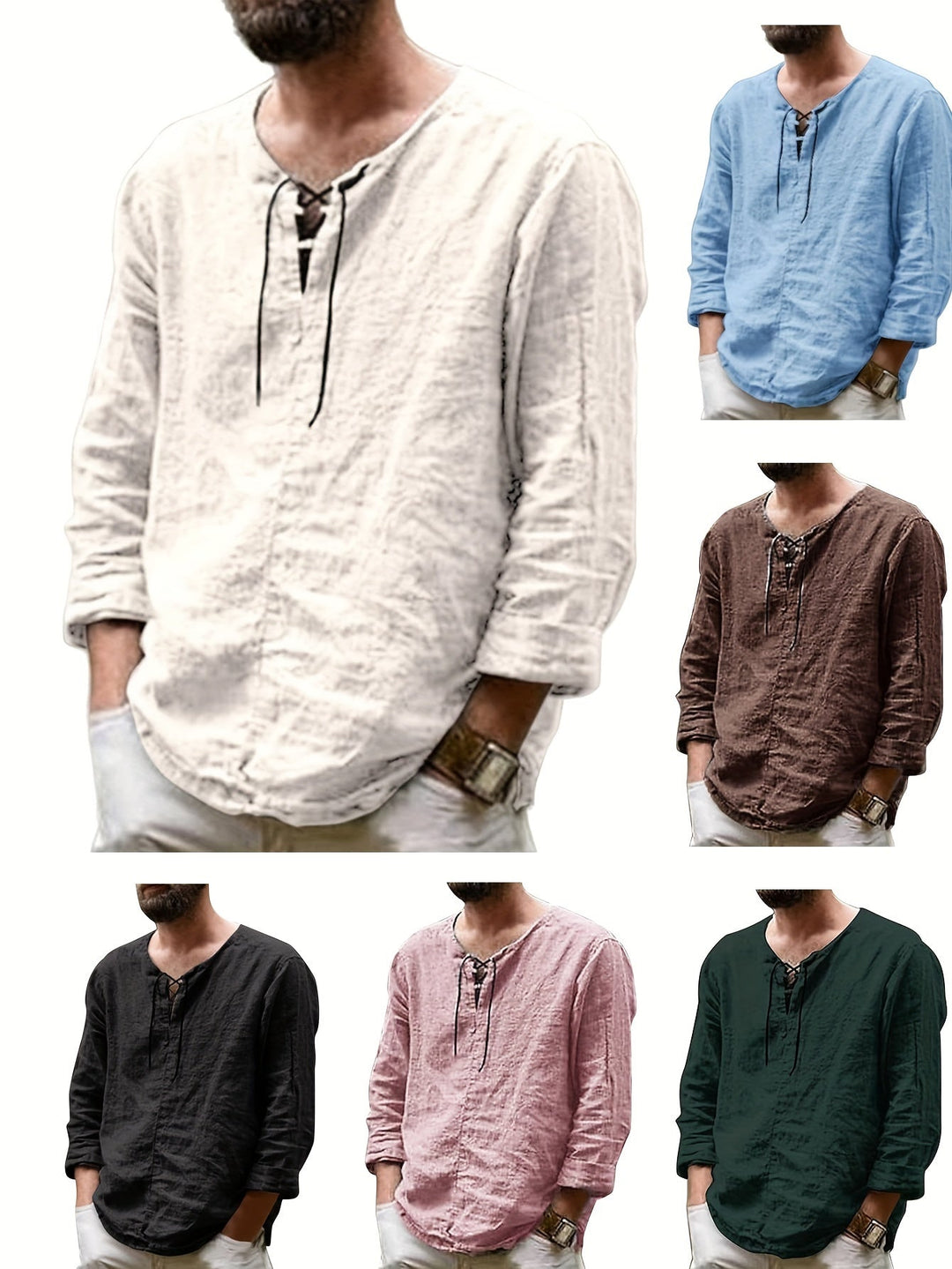 Levoire | T-Shirt Henley À Manches Longues En Mélange Coton-Lin Printemps/Automne