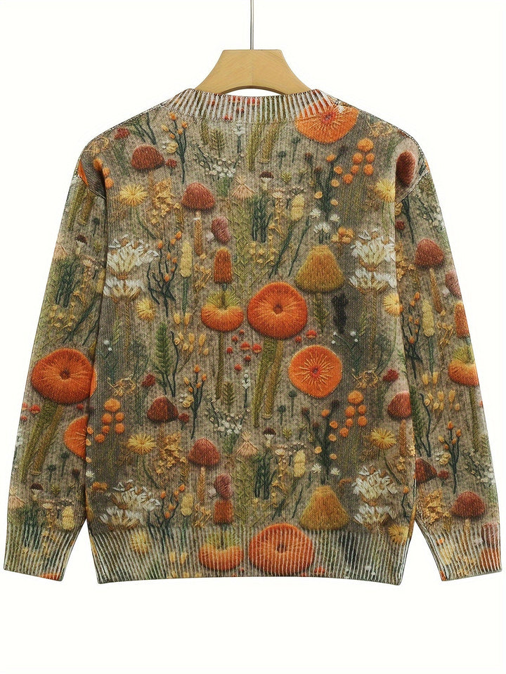 Levoire | Pull Élégant Avec Encolure Ronde Et Motif De Fleurs Et De Plantes