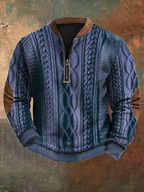 Levoire | Vintage Zippé Pull En Gros Tricot Bleu