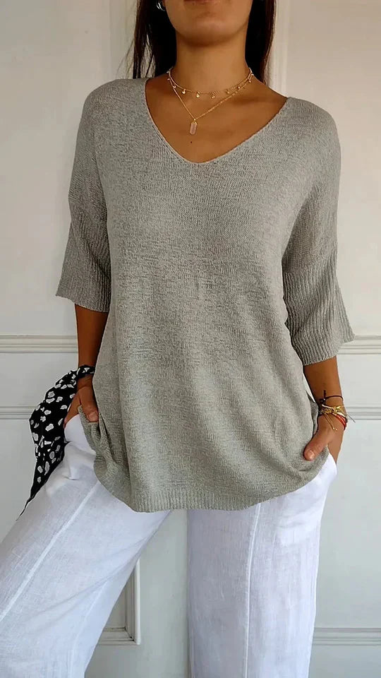 Levoire | Haut En Tricot Pour Femmes Confortable Avec Décolleté En V Gris