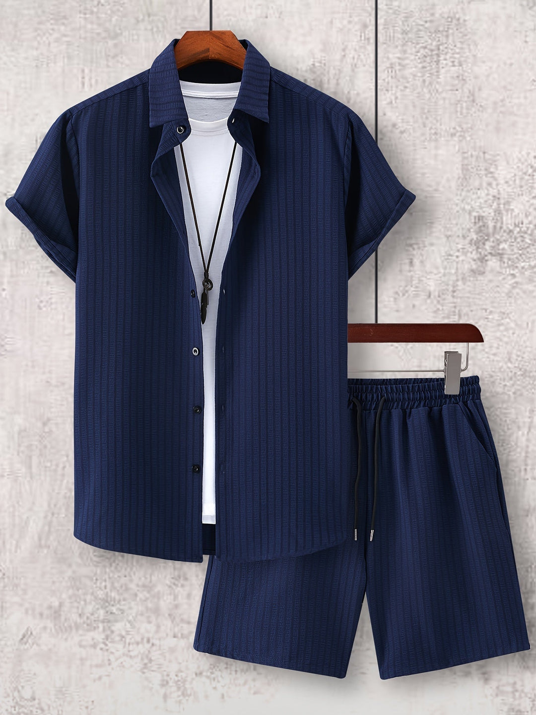 Levoire | Chemise Rayée À Revers Et Shorts Coordonnés Couleur bleu marine