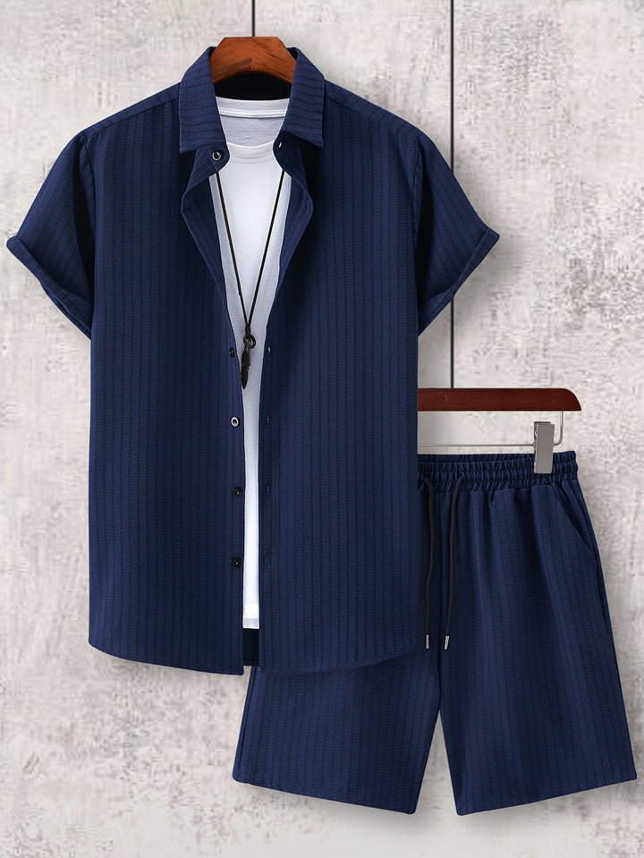 Levoire | Chemise Rayée À Revers Et Shorts Coordonnés Couleur bleu marine
