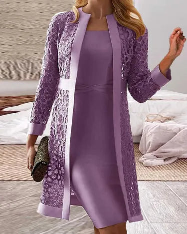 Levoire | Robe En Tricot À Manches Pointues Pour Femmes, Ensemble De 2 Pièces Lila