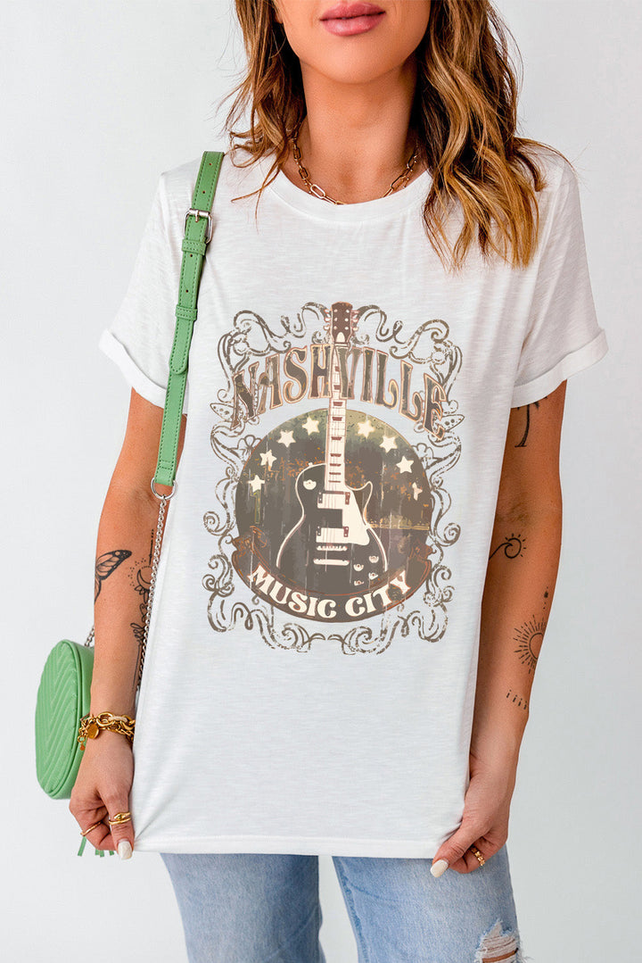 Levoire | T-shirt graphique de guitare à col rond à manches courtes