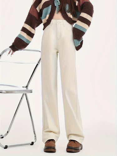 Levoire | Élégant Taille Haute Beige Clair Pantalons Larges