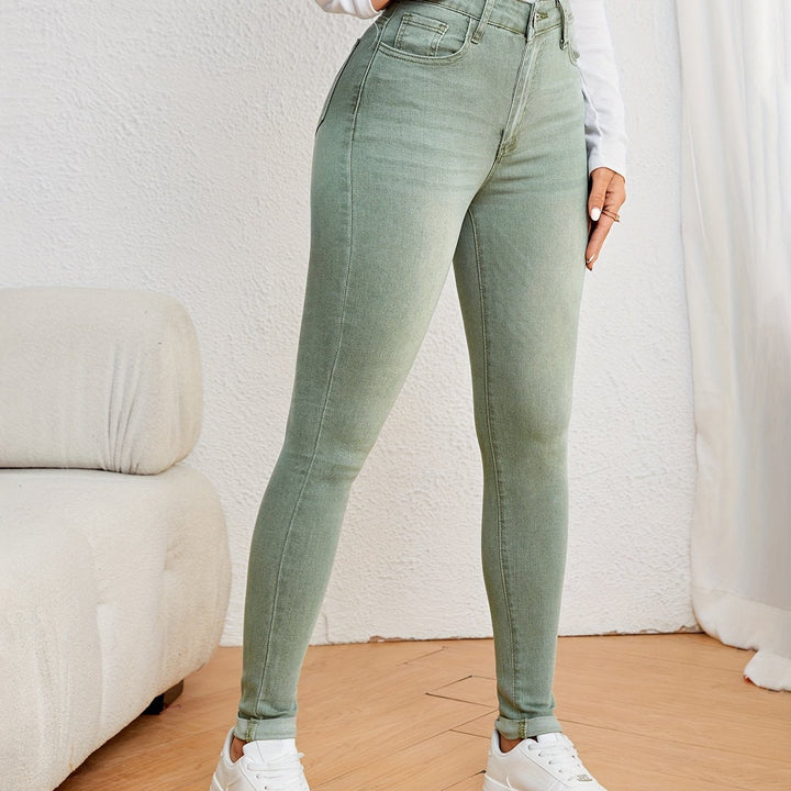 Levoire | Vert Olive Jeans Slim Fit Taille Haute Denim Élastique