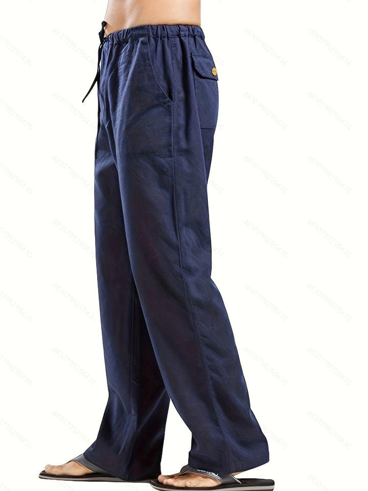 Levoire | Pantalons Pour Hommes En Mélange De Coton Et De Lin Avec Une Taille Élastique Décontractée