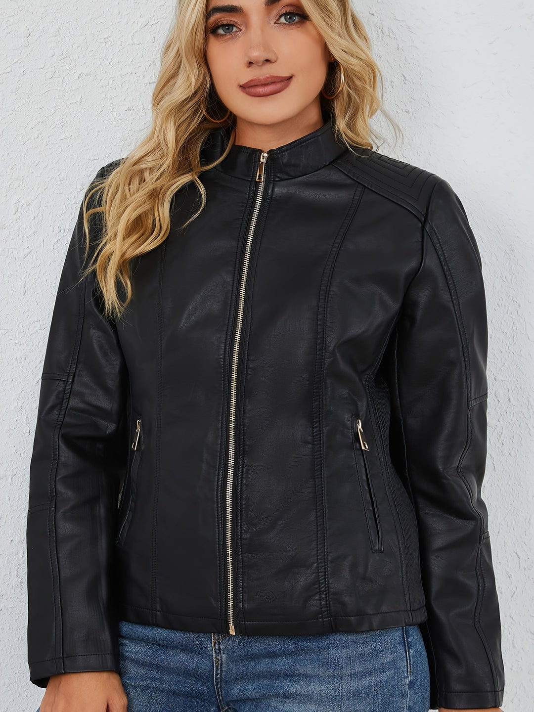 Levoire | Veste En Simili Cuir Décontractée Plus Size Pour Femmes Avec Fermeture Éclair Et Revers Noir