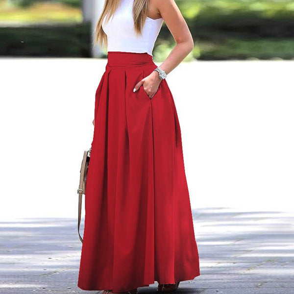 Levoire | Jupe Plissée Confortable Longueur Cheville Taille Haute Rot