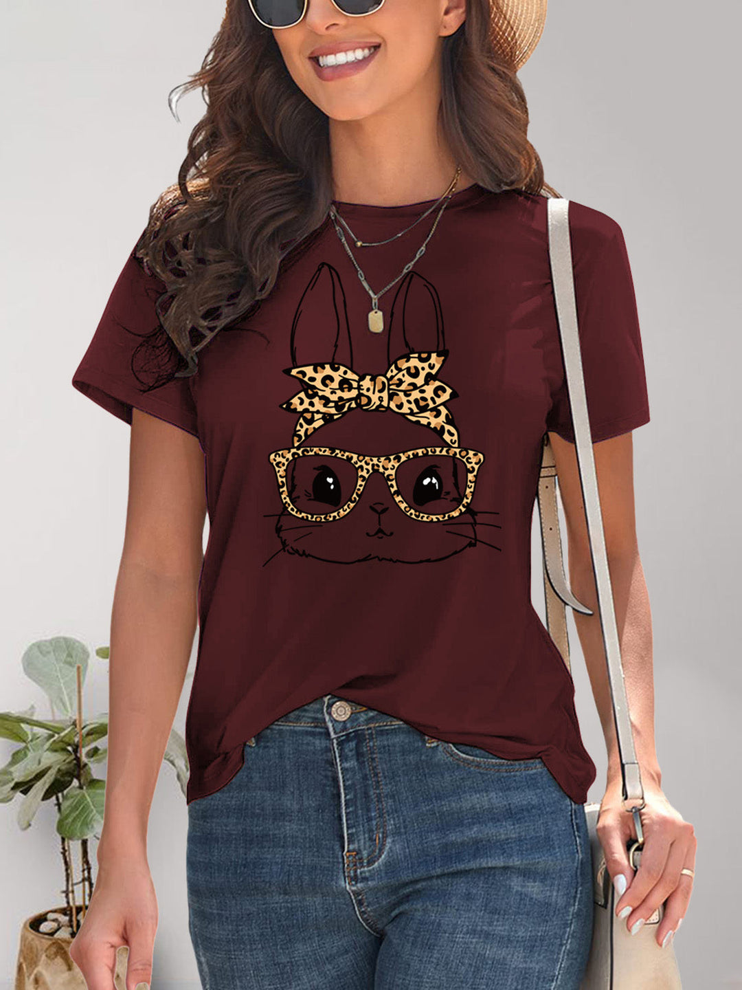 Levoire | Jänis Graafinen Col Rond Manches Courtes T-shirt Bourgogne