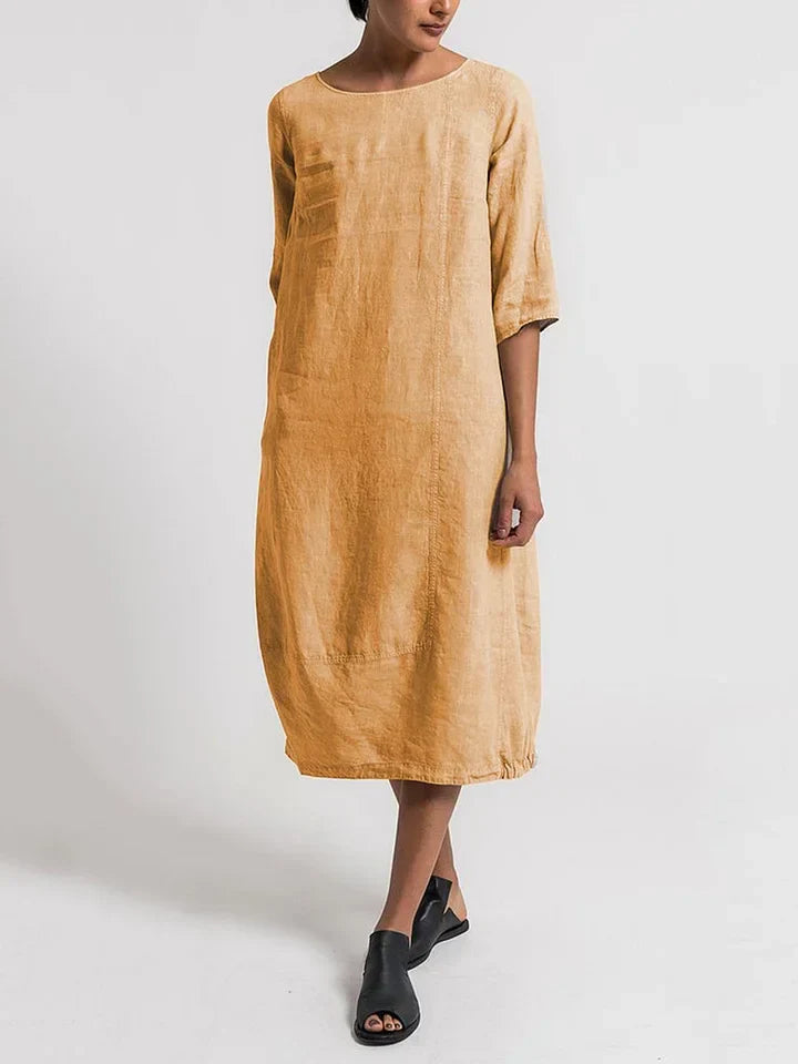 Levoire | Col rond Manches 3/4 Robe Jaune