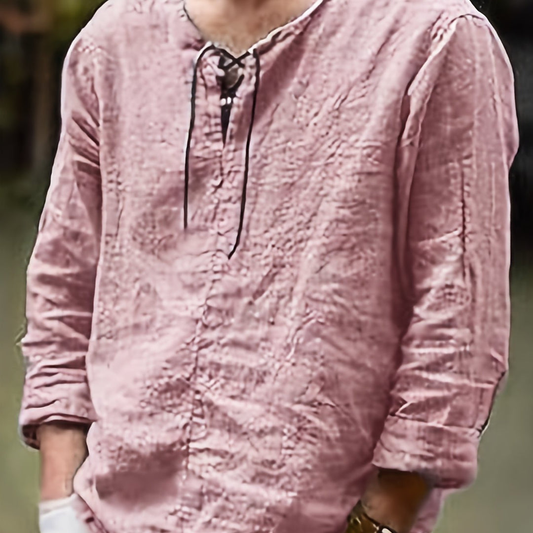 Levoire | T-Shirt Henley À Manches Longues En Mélange Coton-Lin Printemps/Automne
