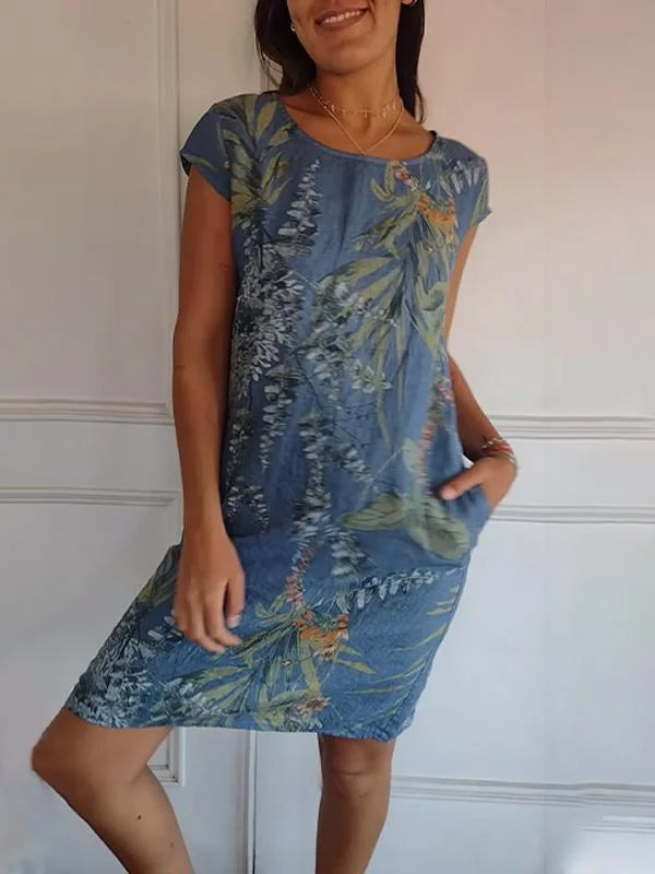 Levoire | imprimée à col rond en coton et lin pour femme Bleu