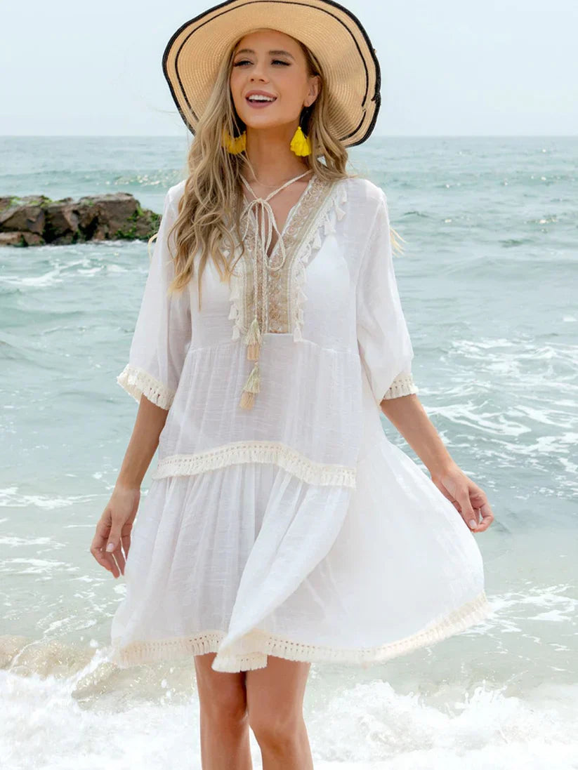 Levoire | Femme Robe boho élégante - Blanc Blanc