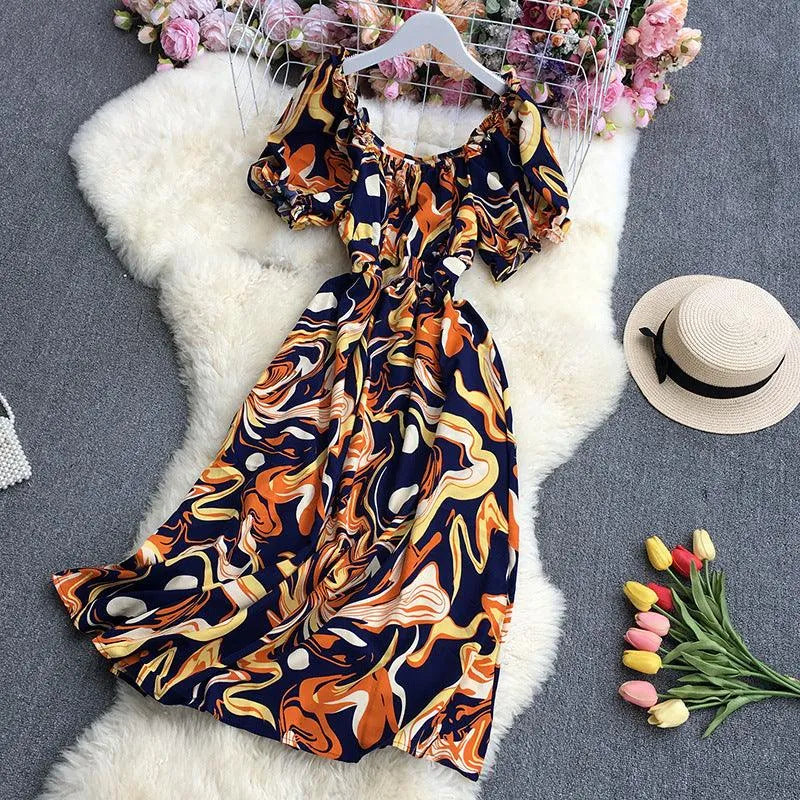 Levoire | Rennon imprimé robe à manches courtes Bleu foncé Une taille